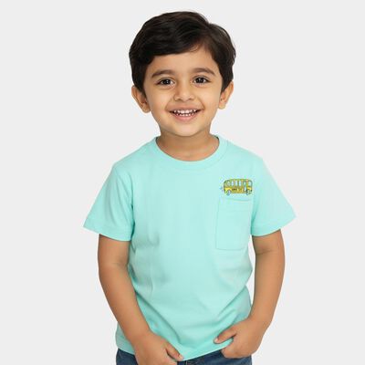 Boys Mint Green Cotton Crew Neck Casual T-Shirt