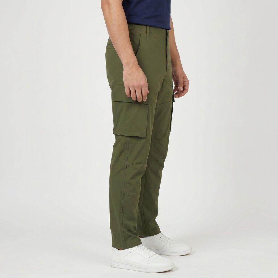Men's Olive Green Slim Fit Casual Trousers, ओलिव, large