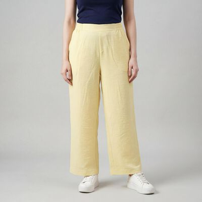 Women's Yellow Wide-Leg Elastic Waist Trousers