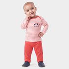 Infants' Coral 100% Cotton Round Neck Striped Baba Suit, Coral, small