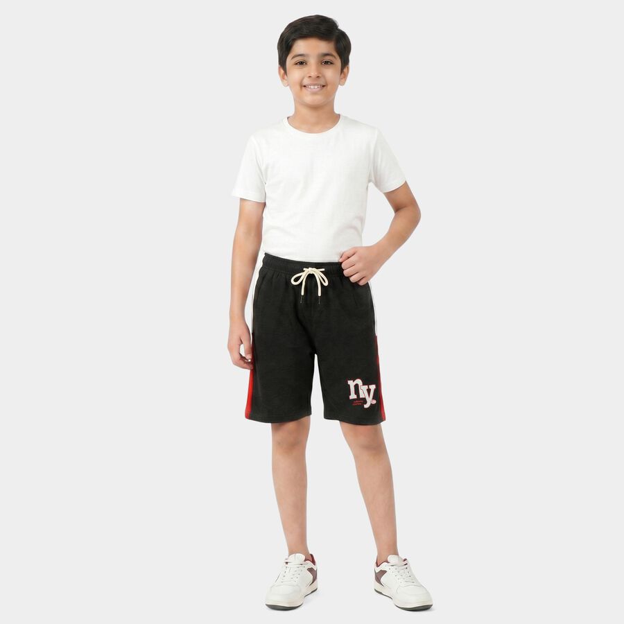Boys' Black Regular Fit Athletic Bermuda Shorts, चारकोल, large