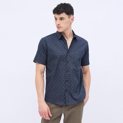 Men's Dark Navy Blue Cotton Classic Casual Shirt