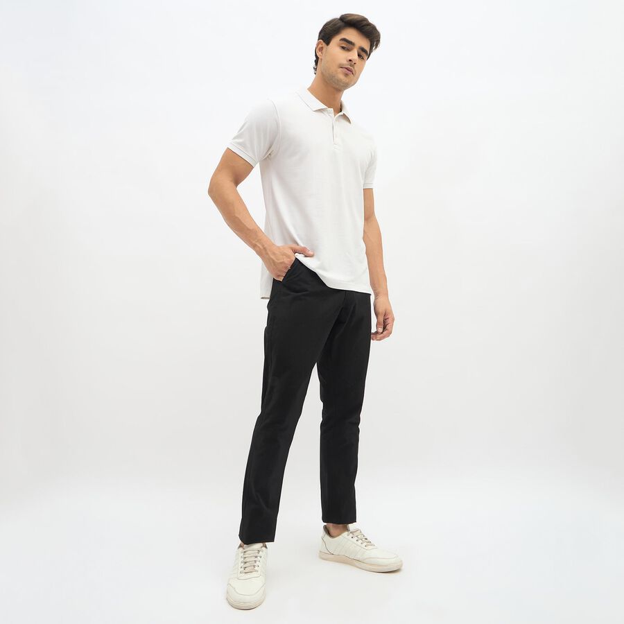 Men's Jet Black Slim Fit Cross Pocket Casual Trousers, Black, large image number null