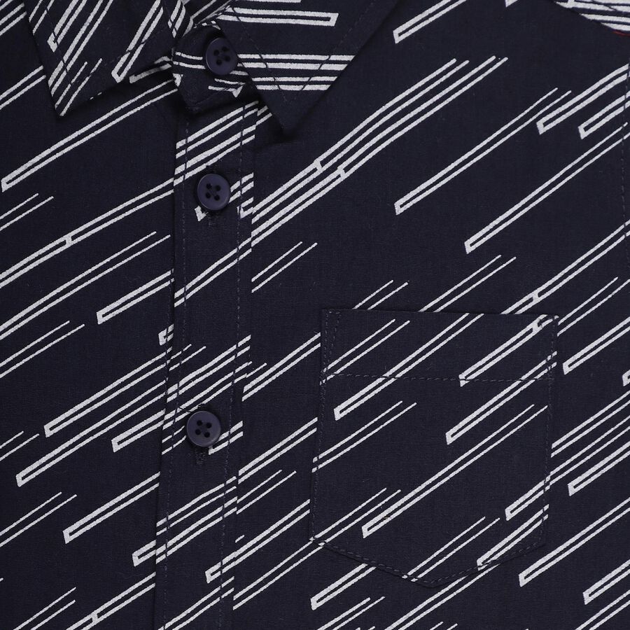 Boys' Deep Midnight Navy Blue Cotton Classic Casual Shirt, Navy Blue, large image number null