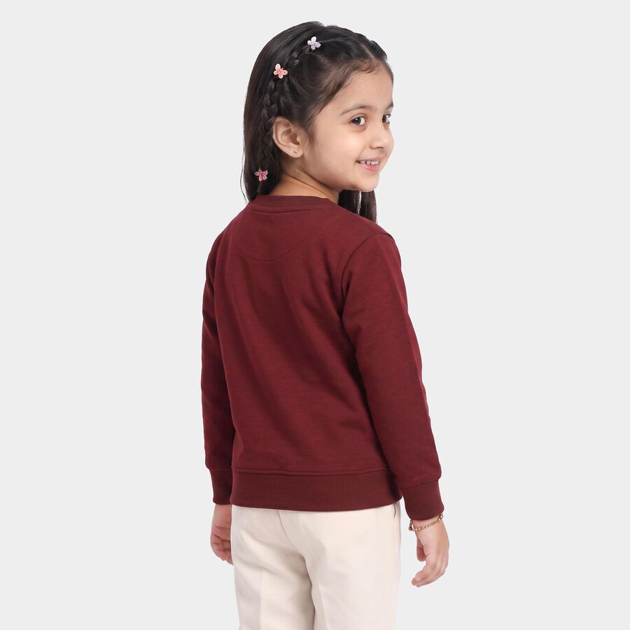 Girls' Maroon Crew Neck Pullover Sweatshirt, Wine, large