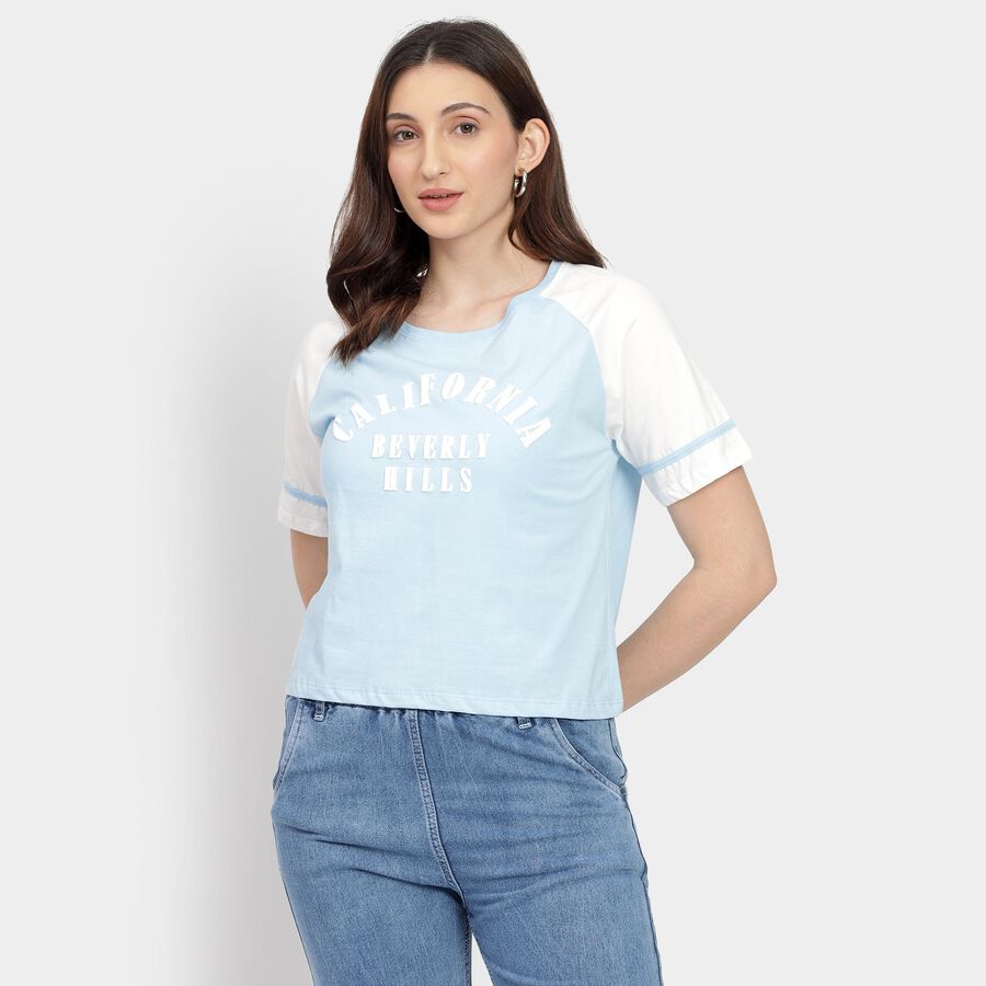 Ladies' 100% Cotton Crop  Top, Light Blue, large image number null