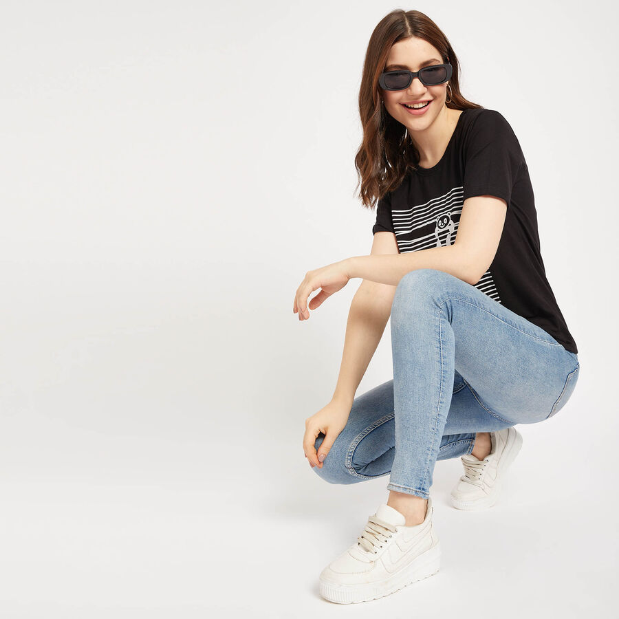 Round Neck T-Shirt, Black, large image number null