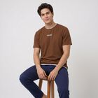 Men's Brown Round Neck Graphic Print Regular T-Shirt, भूरा, small