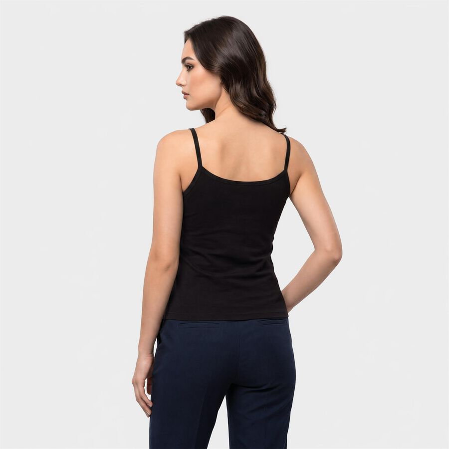 Women Black Cotton Scoop Neck Camisole Slips, काला, large
