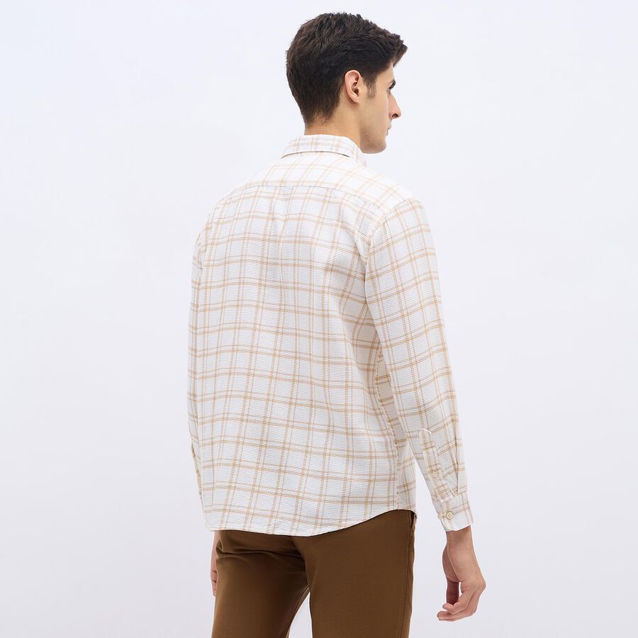 Men's Beige Cotton Classic Casual Shirt, Beige, large