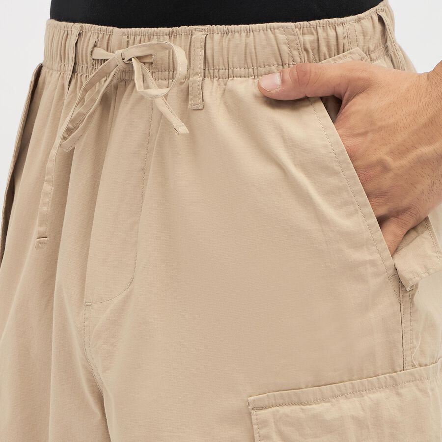 Men's Muted Beige Slim Fit Cargo Trousers, Beige, large image number null