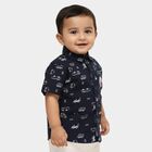Infants' Deep Midnight Navy Blue Cotton Half Sleeve Classic Casual Shirt, Navy Blue, small