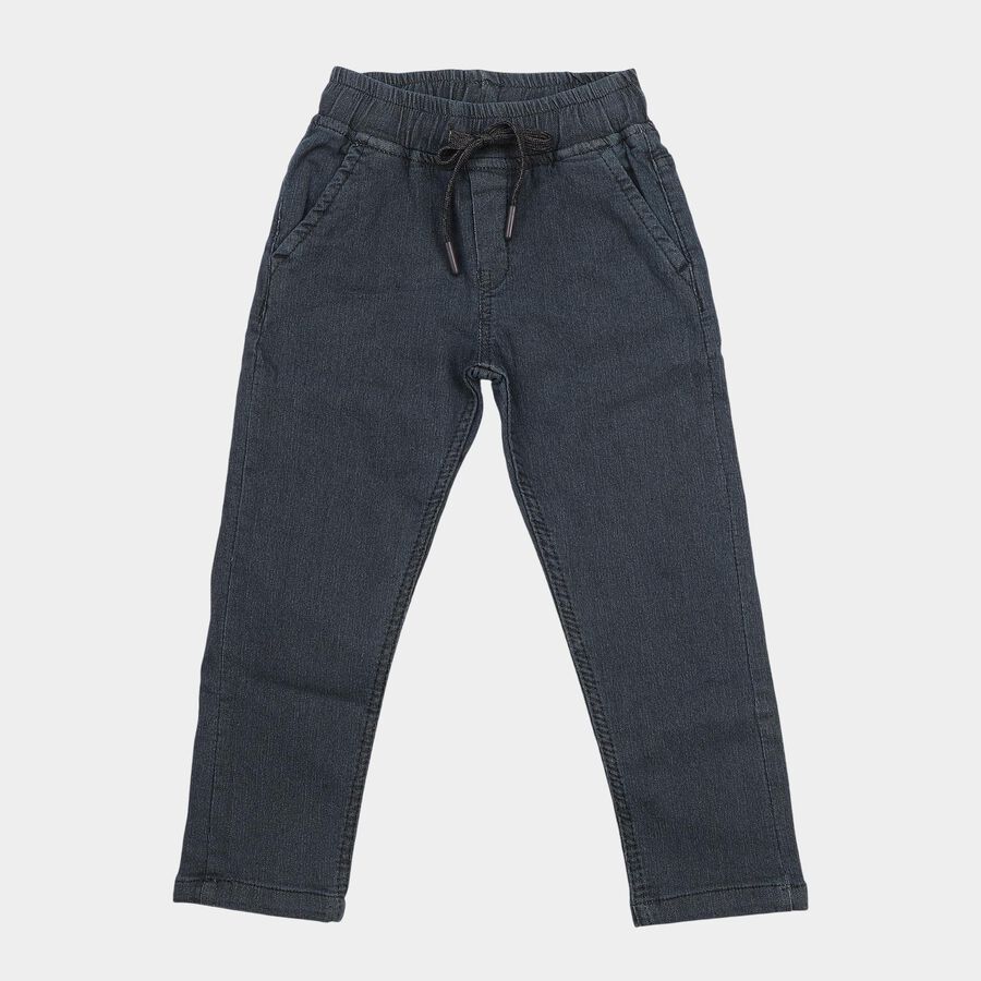 Boys Dark Grey Straight Fit Drawstring Jeans, Dark Grey, large
