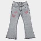 Girls Grey Flared Fit Butterfly Embroidered Jeans, हल्का ग्रे, small