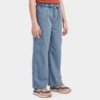 Girls' Light Blue Relaxed Fit Cargo Trousers, हल्का नीला, small