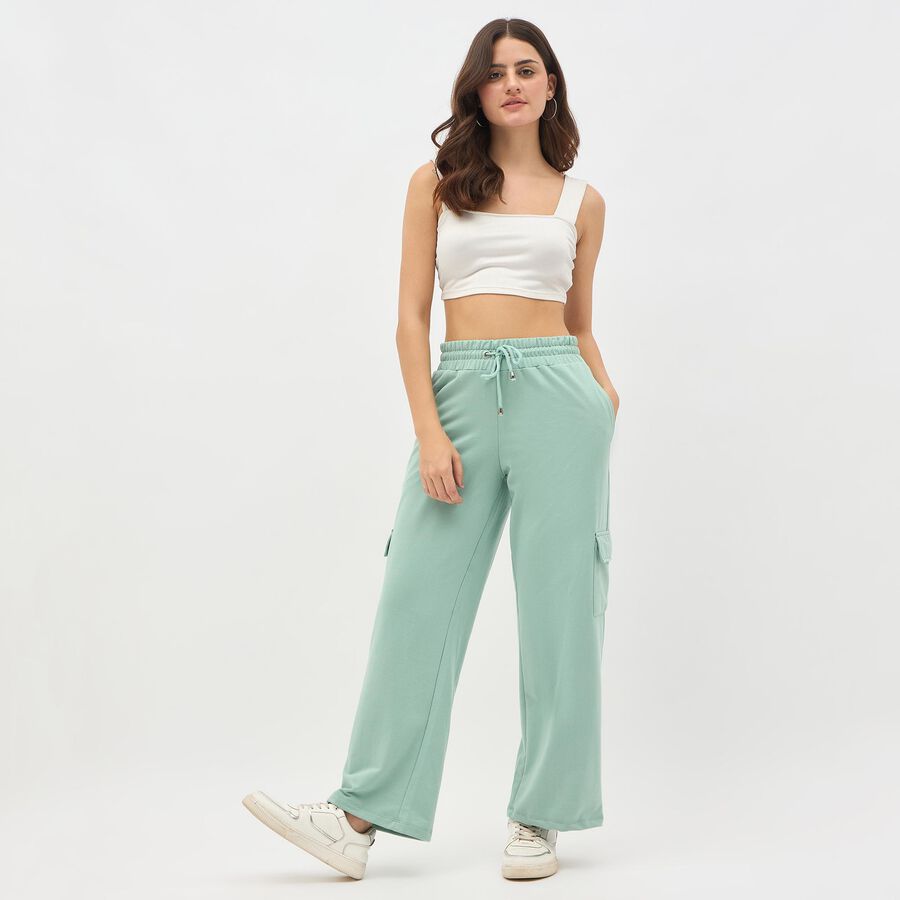 Women's Mint Green Regular Fit Cargo Jogger Track Pants, Light Green, large