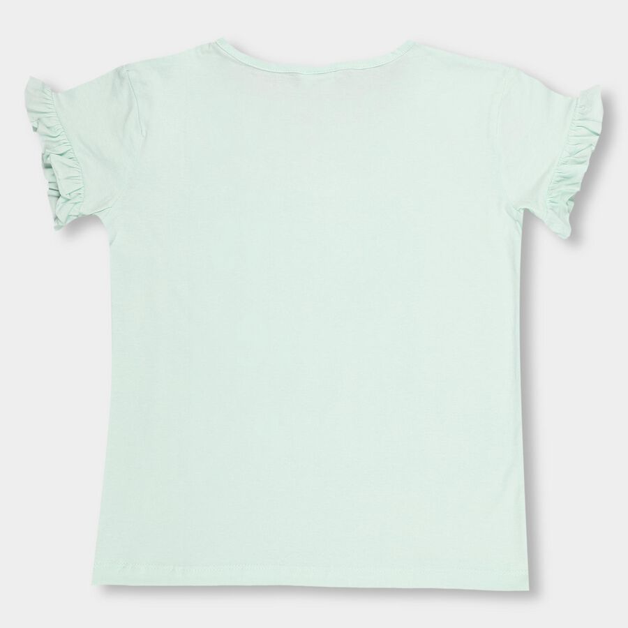 Girls' Light Mint Green Round Neck Casual T-Shirt, Light Green, large image number null