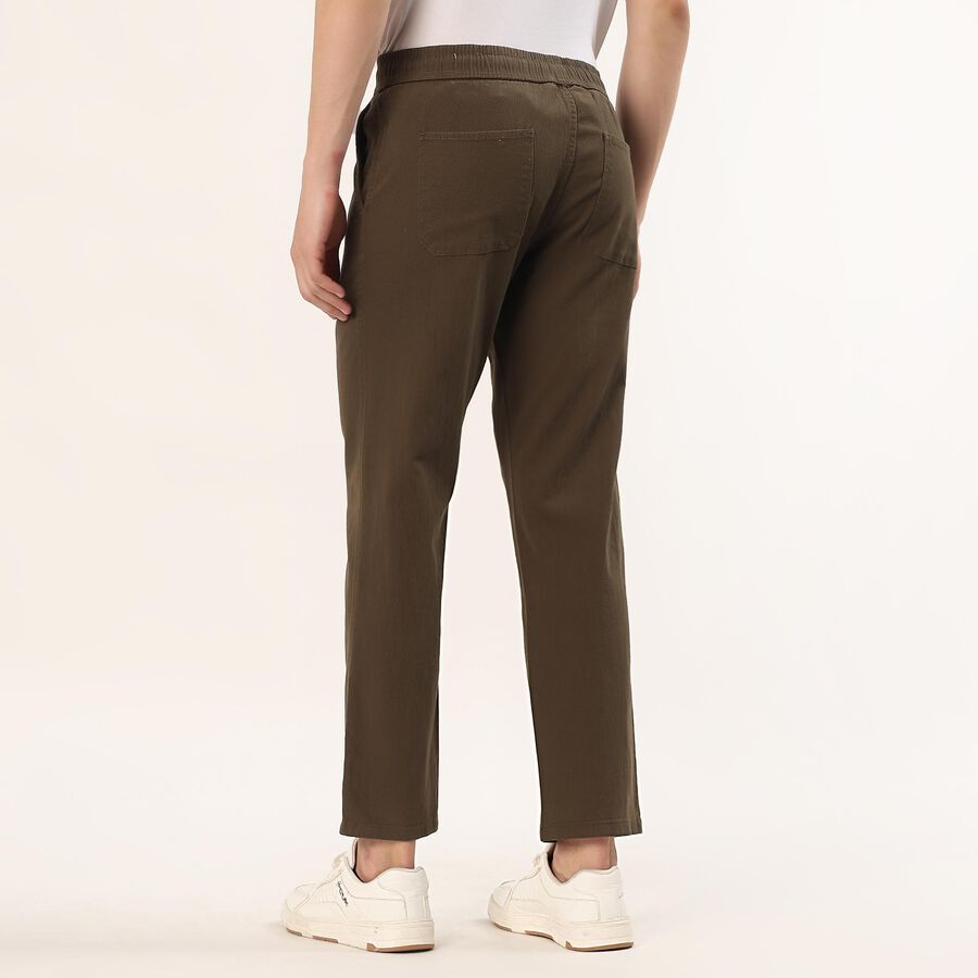 Men's Olive Slim Fit Stretchable Casual Trousers, ओलिव, large