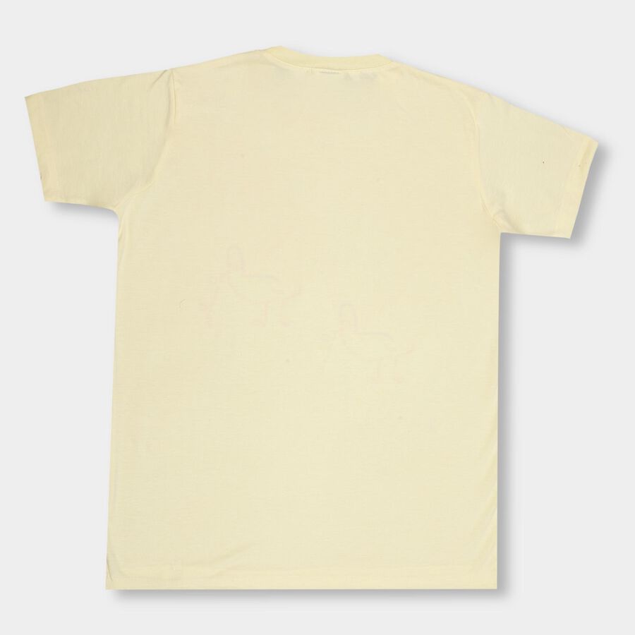 Boys' Bright Yellow Round Neck Printed T-Shirt, Yellow, large image number null