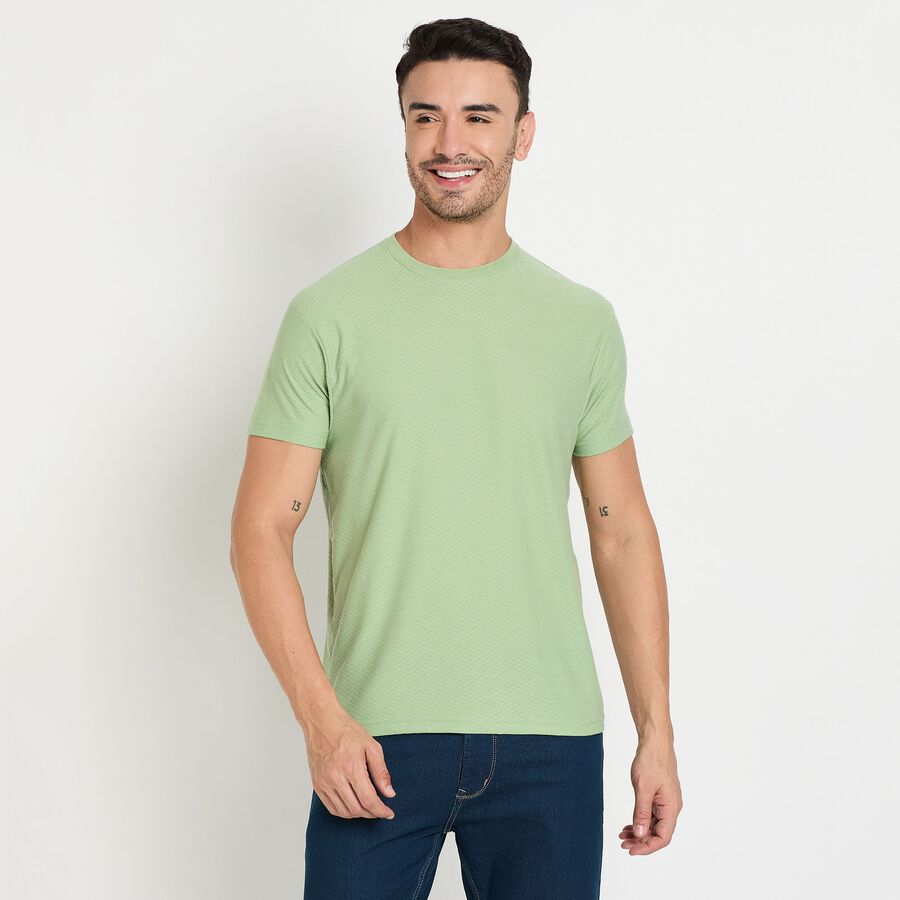 Men's Round Neck Half Sleeves T-Shirt, हल्का हरा, large image number null
