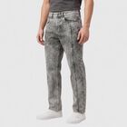 Men's Grey Straight Fit Washed Jeans, Light Grey, small