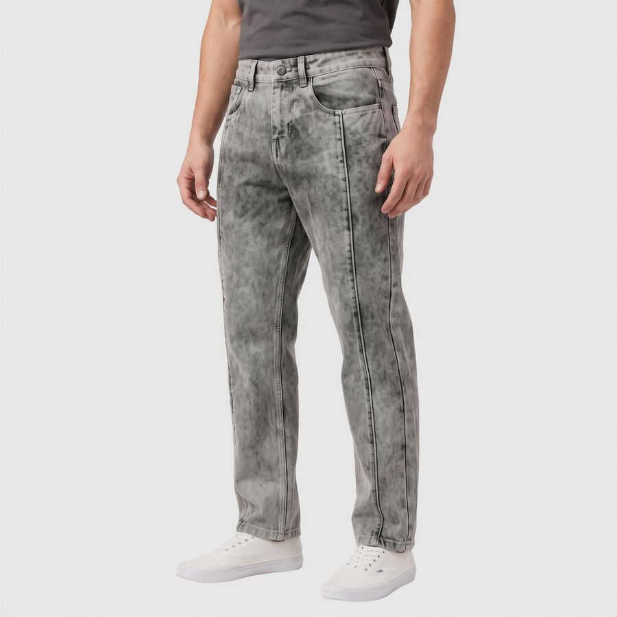 Men's Grey Straight Fit Washed Jeans, Light Grey, large