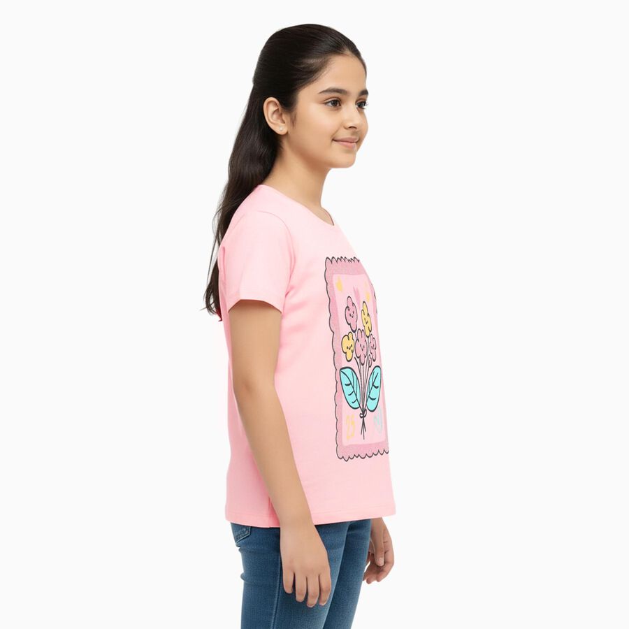 Girls' 100% Cotton T-Shirt, हल्का गुलाबी, large