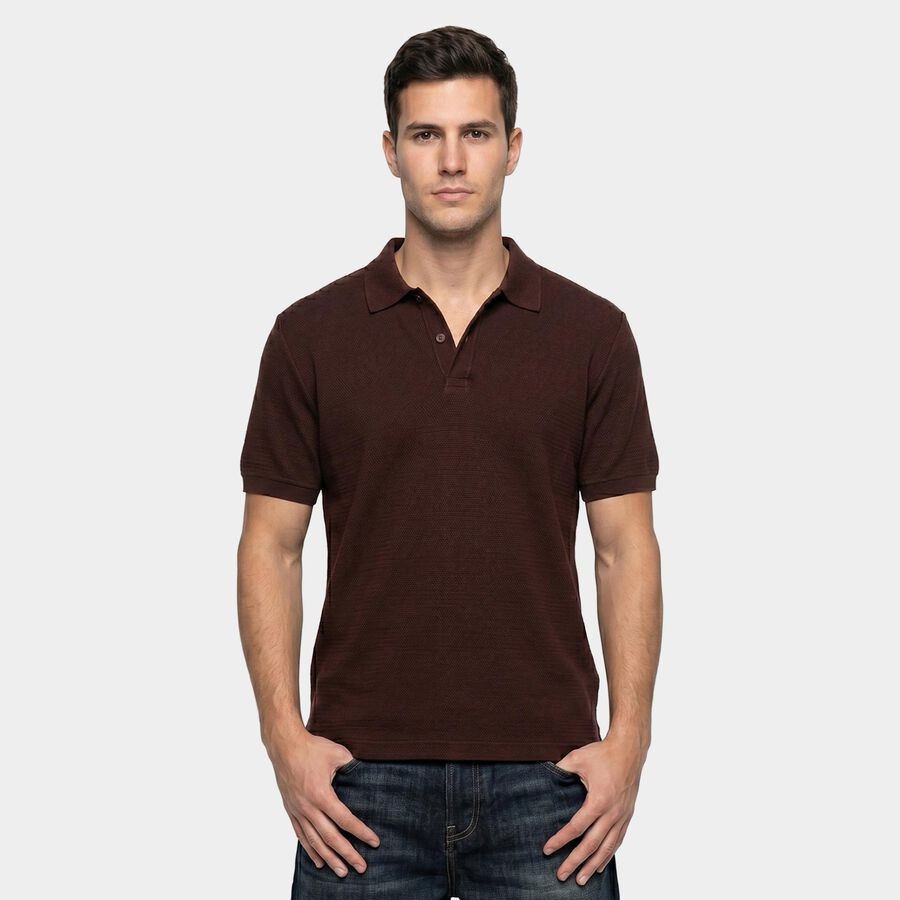 Men Brown Polo Neck Polo T-Shirt, भूरा, large