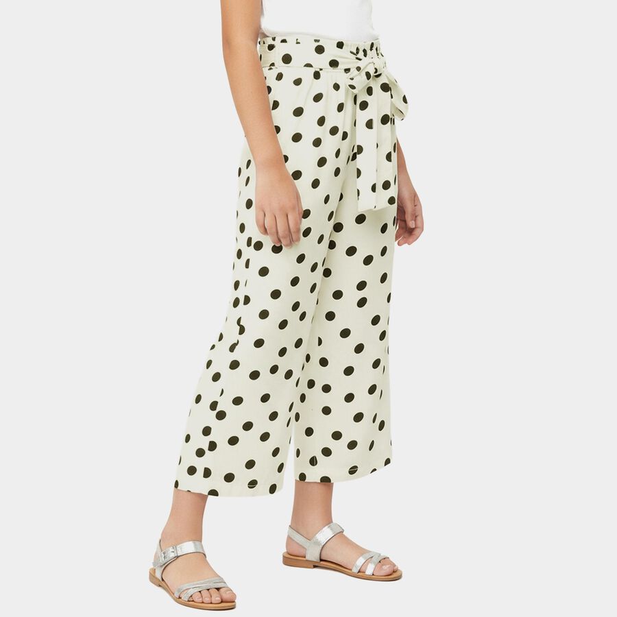 Girls' White Regular Fit Star Printed Capri, सफ़ेद, large