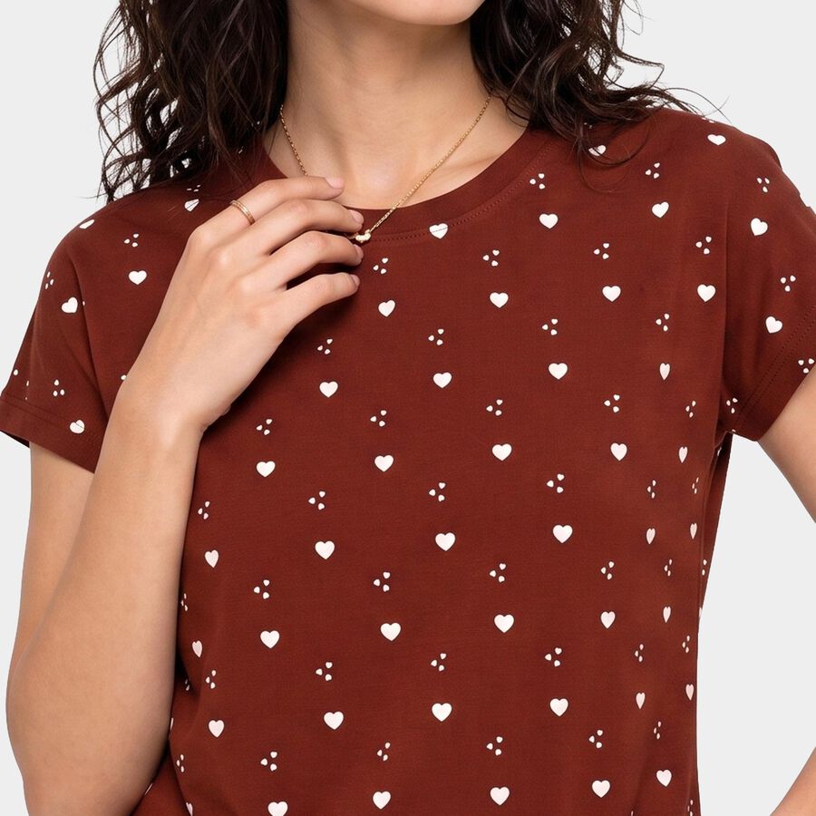 Women's Rust Round Neck Regular T-Shirt, रस्ट, large