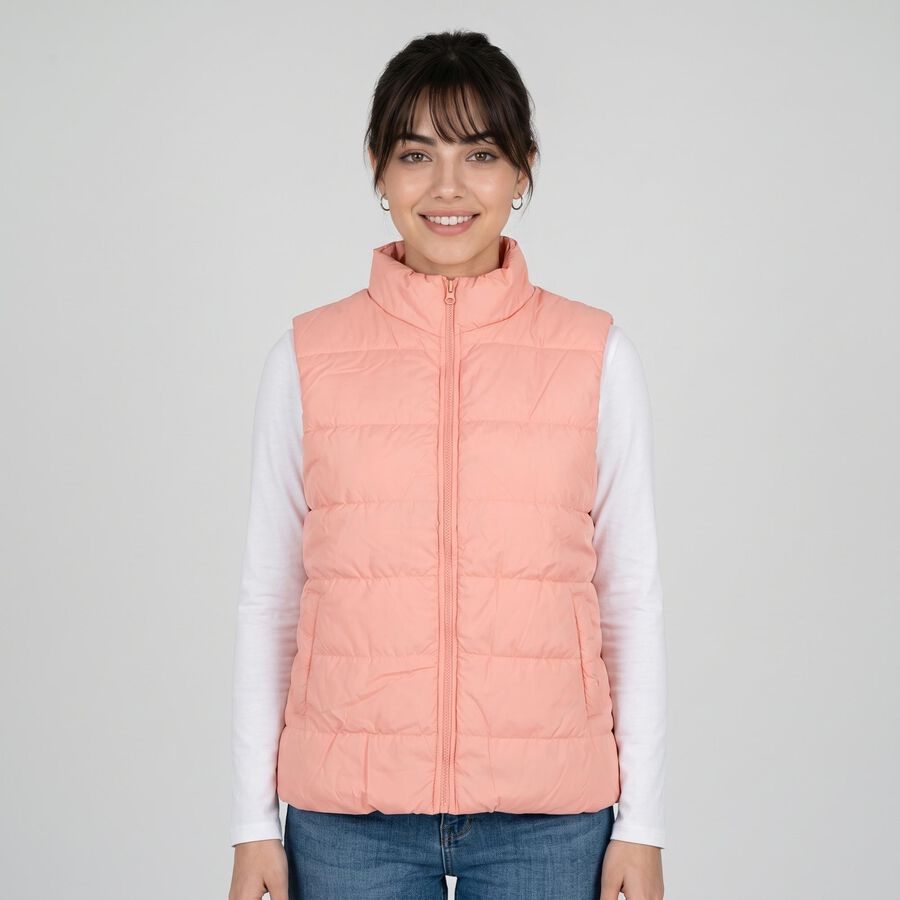 Women's Light Pink High Neck Puffer Jacket, Light Pink, large