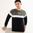 Men's Olive Green and Black Crew Neck Casual Sweatshirt, Dark Green, small image number null