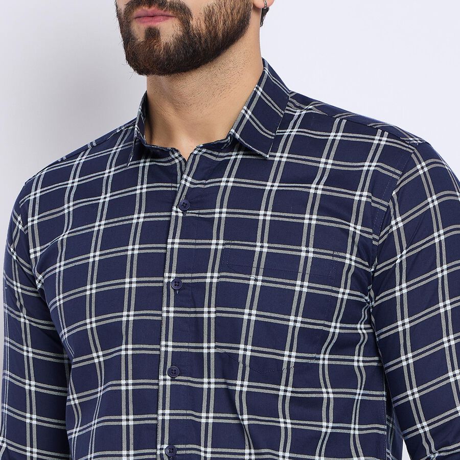 Men's 100% Cotton Casual Shirt , नेवी ब्लू, large