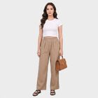 Women's Beige Regular Fit Solid Wide-Leg Palazzos, Beige, small