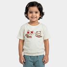 Girls' Off White Cotton Round Neck Regular T-Shirt, Off White, small