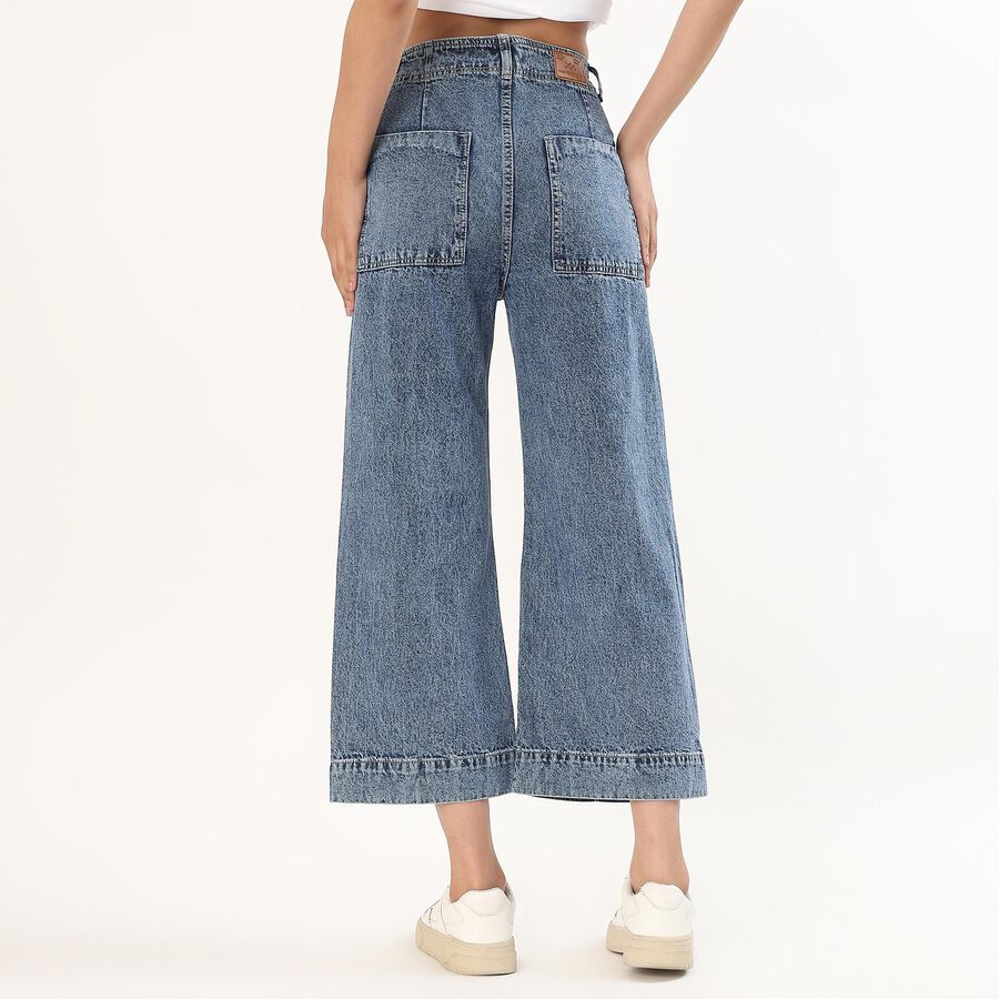 Women's Stonewashed Blue Wide Leg High Rise Jeans, Mid Blue, large