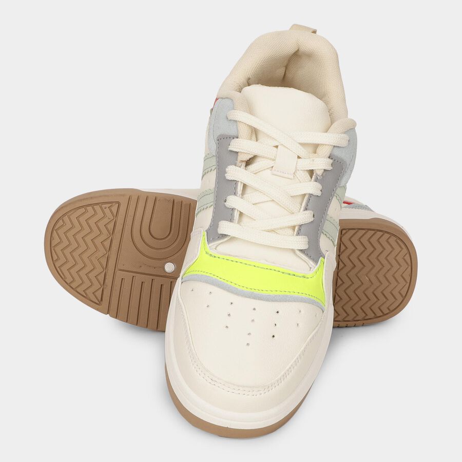 Men's Rich Eggshell White Lace-Up Casual Sneakers, White, large