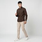 Men's Brown Cotton Casual Shirt, भूरा, small