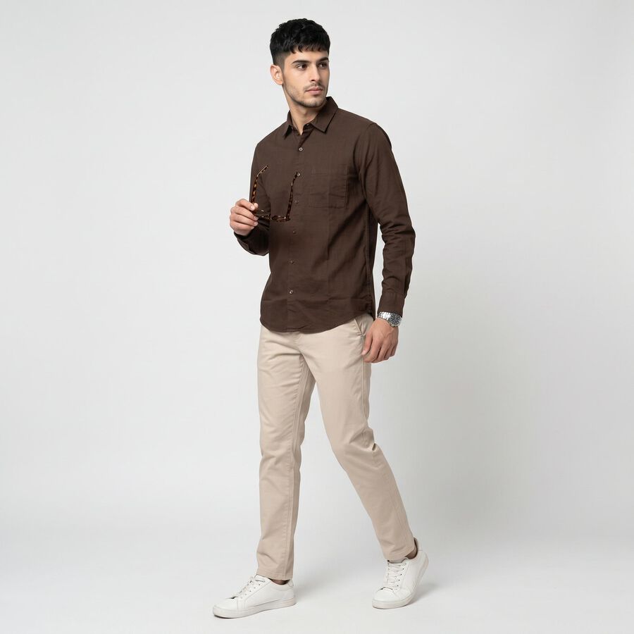 Men's Brown Cotton Casual Shirt, भूरा, large