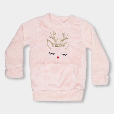 Girls Light Pink Crew Neck Fleece Sweatshirt