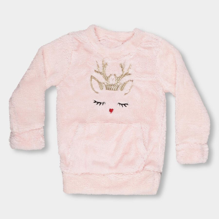 Girls Light Pink Crew Neck Fleece Sweatshirt, Light Pink, large image number null