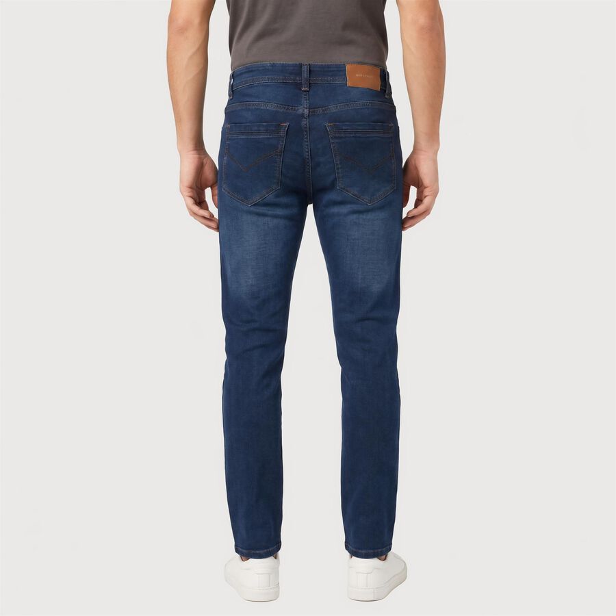 Men's Navy Blue Slim Fit Washed Jeans, Dark Blue, large