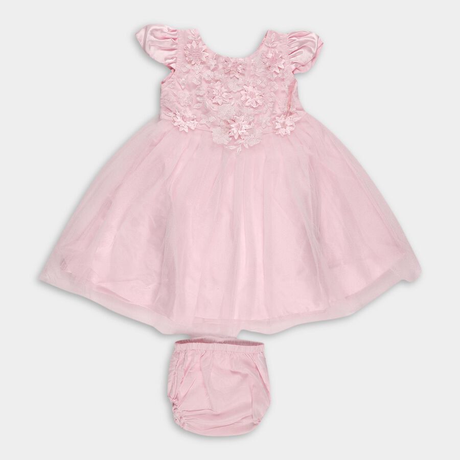 Infants' Soft Pink Layered Floral Party Frock with Headband, Light Pink, large image number null