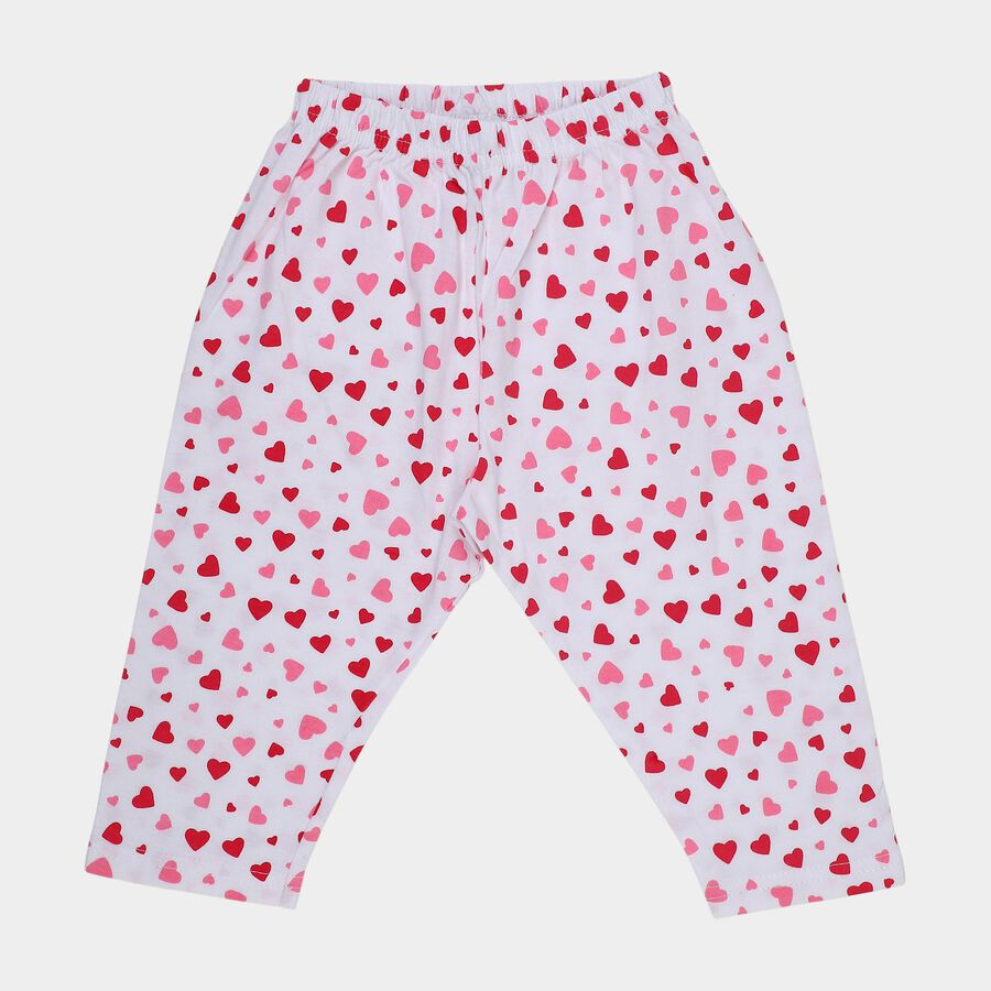 Girls' White Regular Fit Heart Printed Capri, White, large