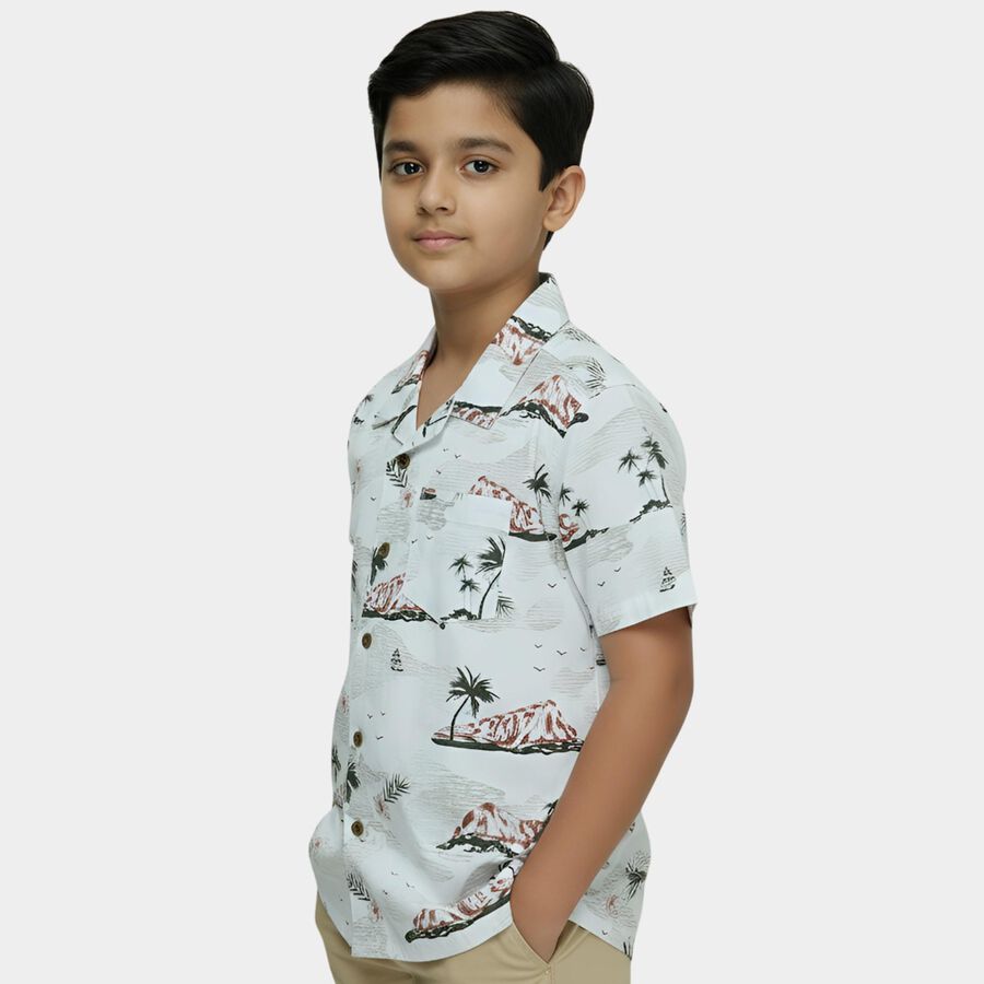 Boys' Peach Cotton Half Sleeve Cuban Collar Casual Shirt, Peach, large