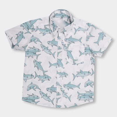 Kids' Bright White Cotton Classic Collar Casual Shirt