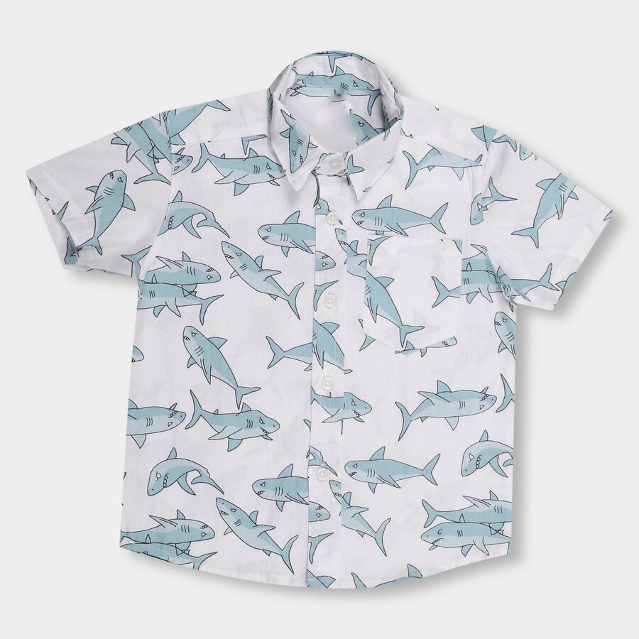 Kids' Bright White Cotton Classic Collar Casual Shirt, Off White, large image number null