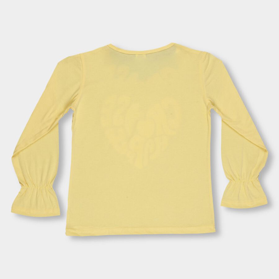 Girls Bright Yellow Cotton Round Neck Casual Top, पीला, large image number null