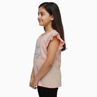 Girls' Light Pink Cotton Round Neck Ruffle Sleeve Graphic T-Shirt, Light Pink, small image number null