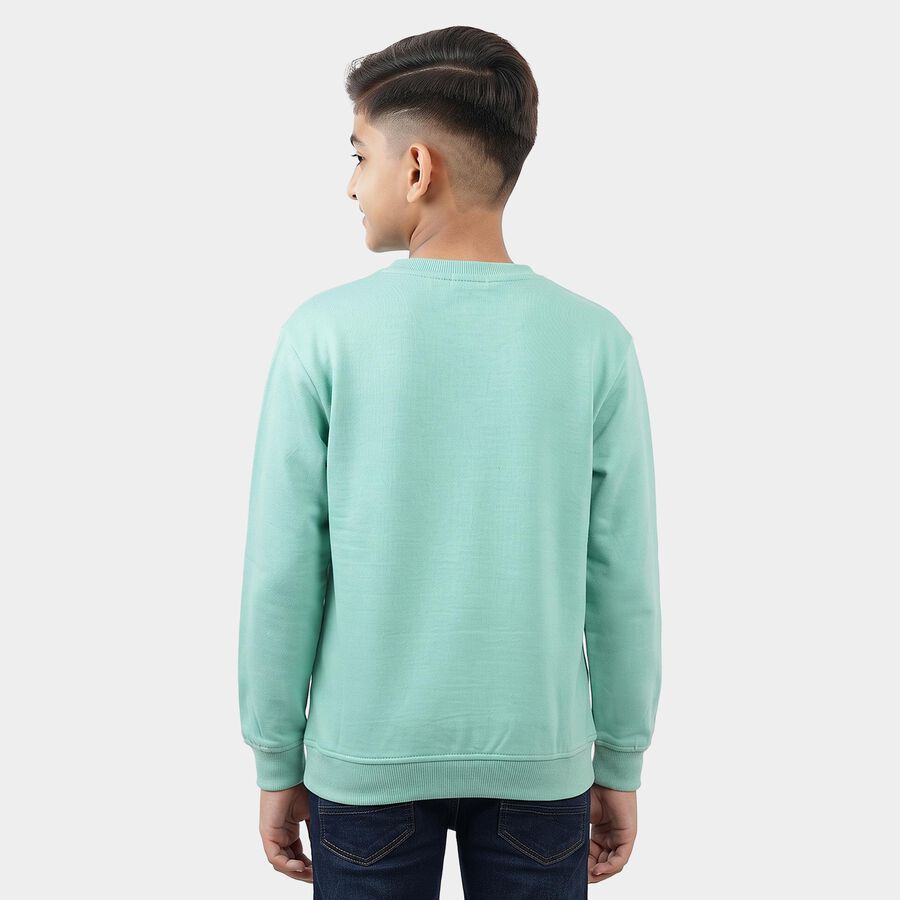Boys' Mint Green Crew Neck Graphic Print Sweatshirt, Dark Green, large